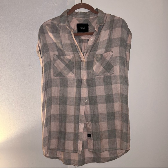 Rails Tops - RAILS Pastel Pink and Grey button down short sleeve top szS